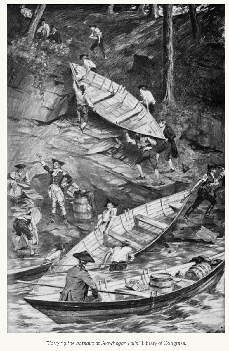 Chadwick, Charles Wesley, Engraver. Carrying the bateaux at Skowhegan Falls / drawn by Sydney Adamson ; half-tone plate engraved by C.W. Chadwick. Maine United States, 1903. [Published] Photograph.